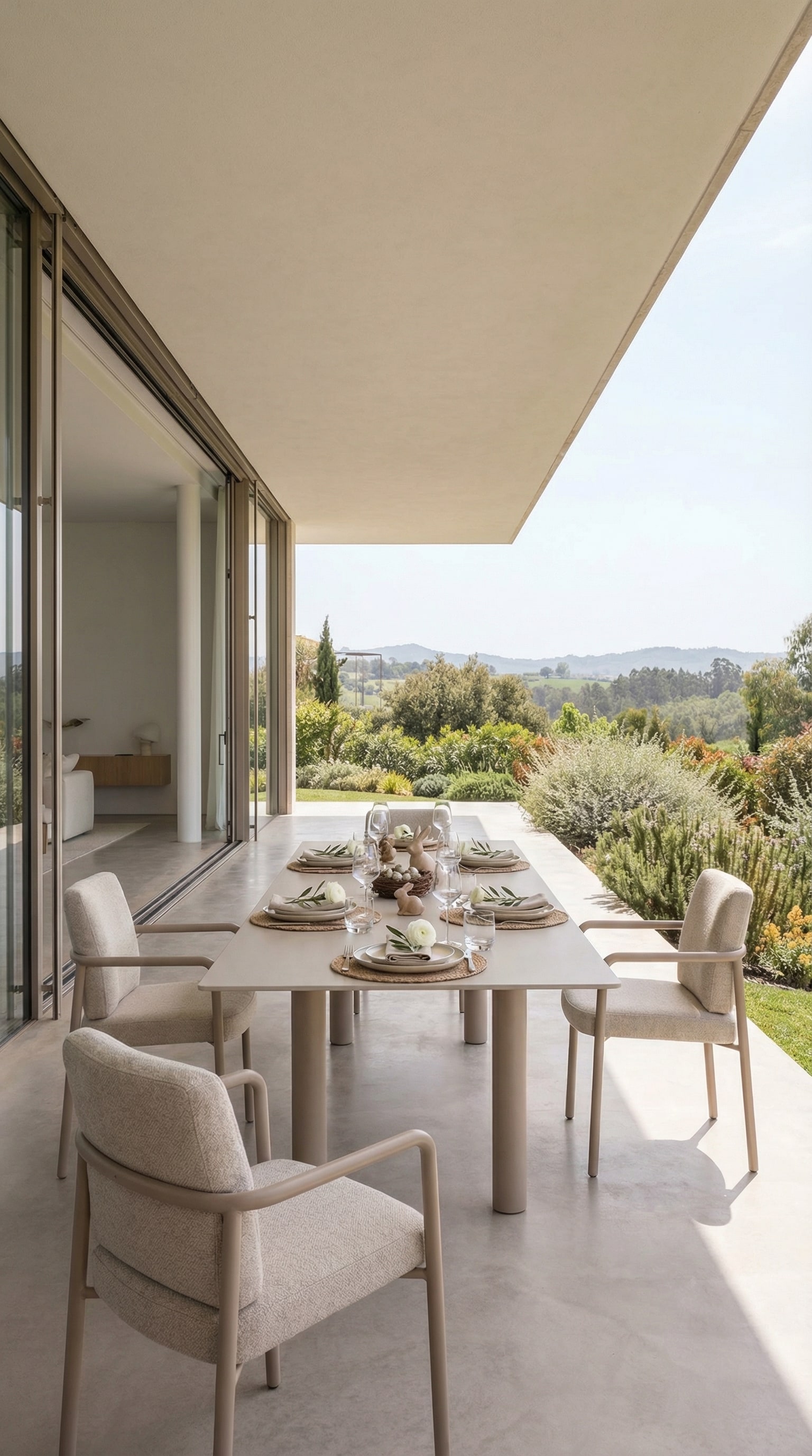 Table à manger d'extérieur extensible et moderne sur une terrasse spacieuse Table à manger d'extérieur extensible et moderne sur une terrasse spacieuse