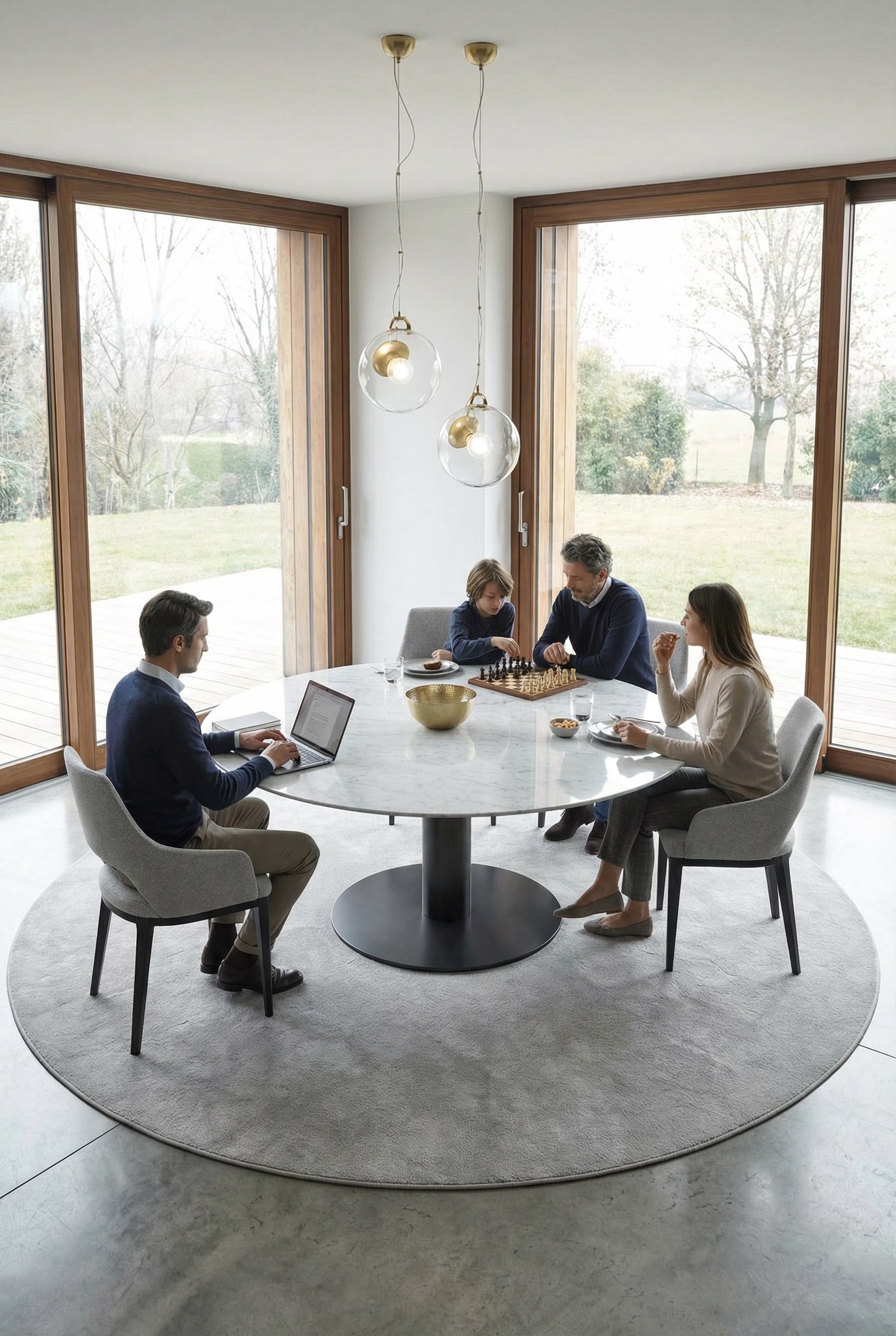 Table &agrave; manger de luxe en marbre Marelli Break dans une pi&egrave;ce &eacute;l&eacute;gante